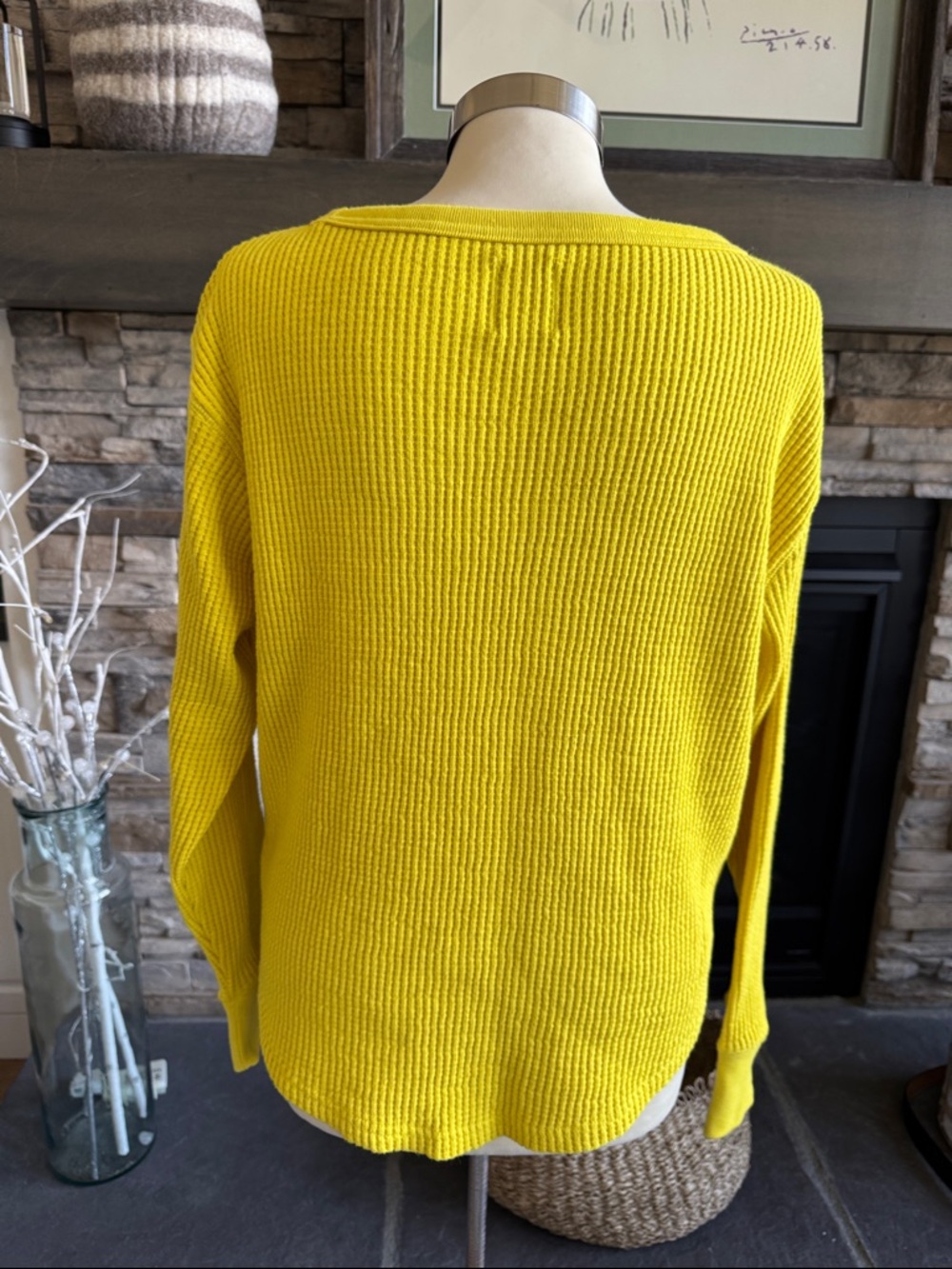 GAP Yellow Ribbed Long Sleeve Crew Thermal Top - Picture 8 of 13